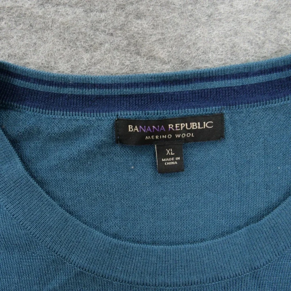 Banana Republic Sweater Mens Extra Large Green Crew Neck Merino Wool Pullover